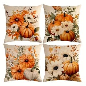 🍂 NEW FALL SET OF 4 PILLOW COVERS 🎃 Pumkins & Florals 💐